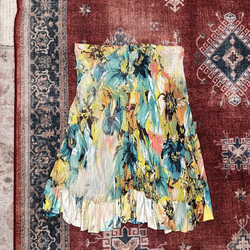 Roberto Cavalli Silk Floral Tropical Print Knee Skirt, size L